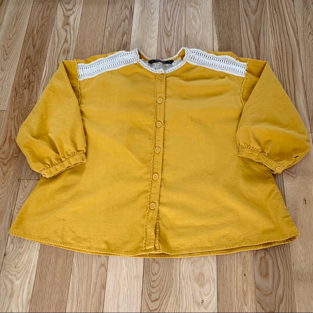 Zara Corduroy Button Down Yellow Shirt S